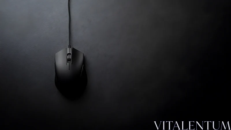 Sleek black wired mouse rests calmly on dark desk space
