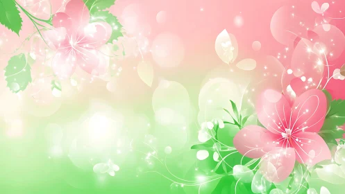 Beautiful Pink and Green Flowers Shimmer in Dreamy Light