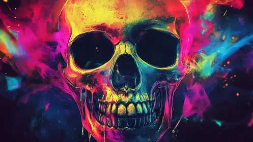 Chromatic skull rendered in neon vaporwave spectral gradients