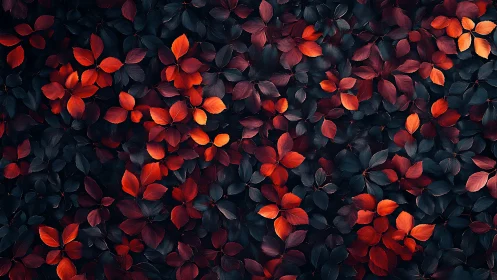 Crimson foliage pattern contrasts deep shadowed leaves.