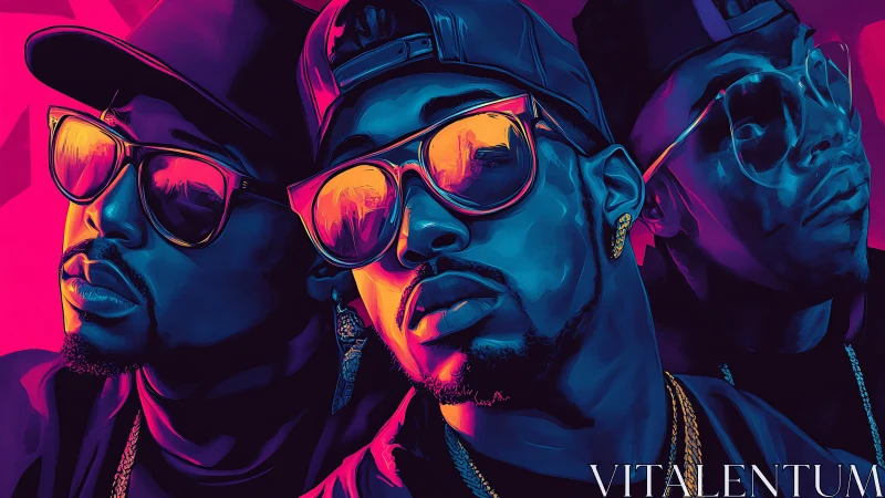 Neon city legends in mirrored shades and electric shadows.