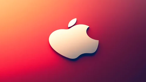 Glossy bitten apple drifts across a neon sunset gradient