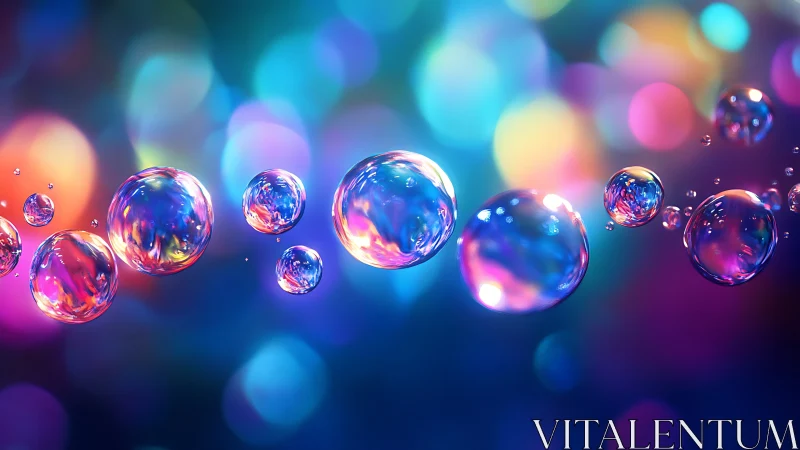 Luminous rainbow bubbles drift across a dreamy neon haze