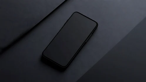 Black Smartphone Minimalist Display on Dark Layered Surface