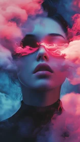 Neon dreamer veiled in flaming clouds of electric calm.