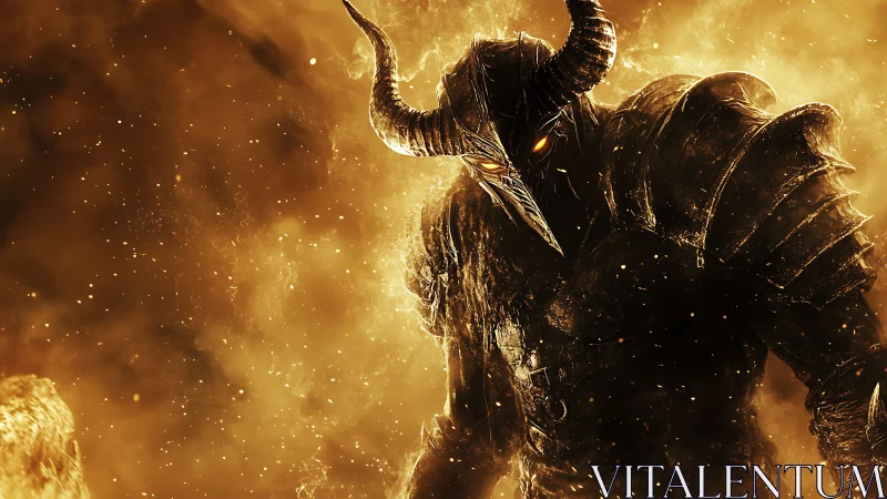 Infernal horned warlord in molten armor digital painting.