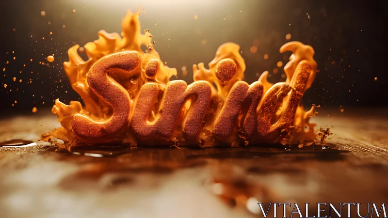 Fiery 3D "Sunid" Text Design on Wooden Surface, Dramatic Lighting.
