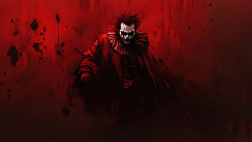 Sinister clown emerging from dripping crimson void.