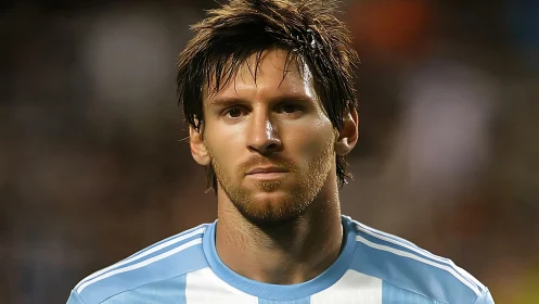 Close-up football portrait under stadium lights in shallow focus