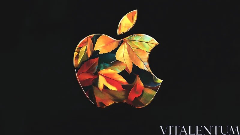 Apple Logo Filled with Autumn Leaves on Dark Background