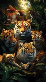 Jungle Wildlife Composition With Felines and Leopard Predators