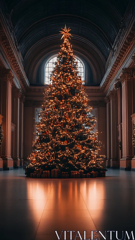 Cathedral glow and a towering, storybook Christmas tree.