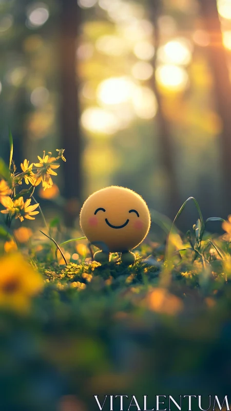 Sunlit forest smiley bringing tiny joy to wildflowers.