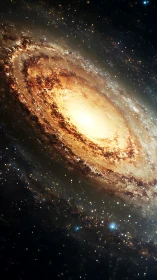 Spiral galaxy glows with dense golden core and star halo