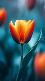 Golden Flame Tulip: Sunset Petals Against Teal Silence.