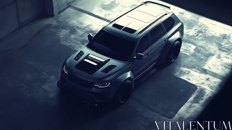 Midnight SUV poised for adventure in a quiet city garage.