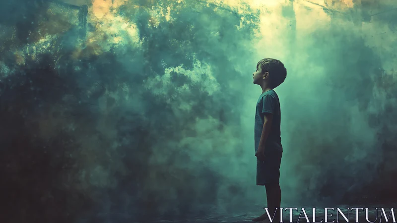 Backlit child profile studies volumetric mist and teal diffusion