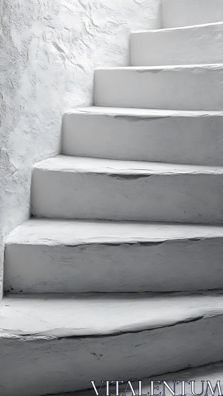 White plaster stairwell in soft diffused daylight.
