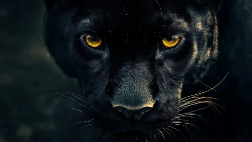 Black Panther Portrait: Amber Eyes in Shadowed Illumination.