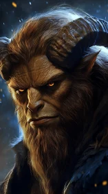 Horned leonine beast portrait with cinematic rim lighting.