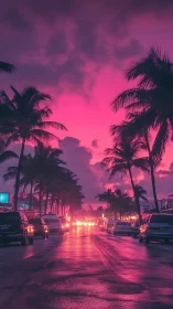 Neon sunset boulevard glows beneath dramatic palm silhouettes