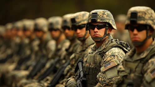 Soldiers stand in calm formation, united in duty and focus