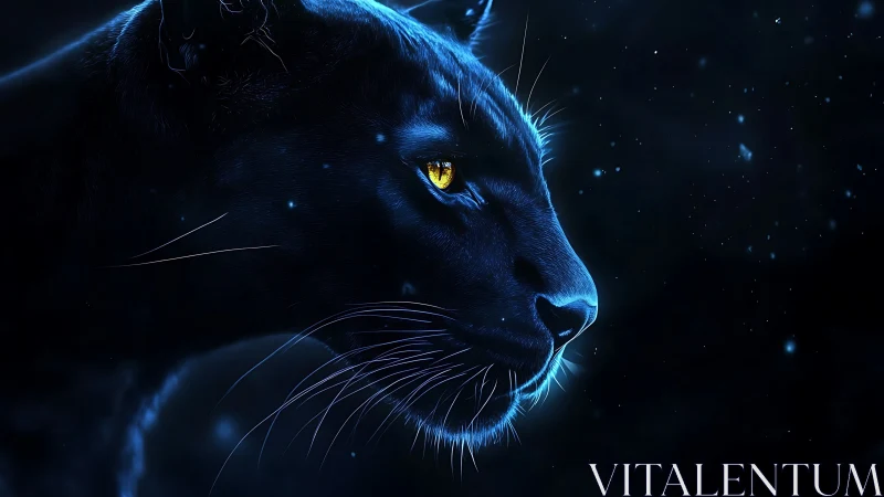 Luminescent Feline Profile: Neon Accents on Black Cat Digital Portrait
