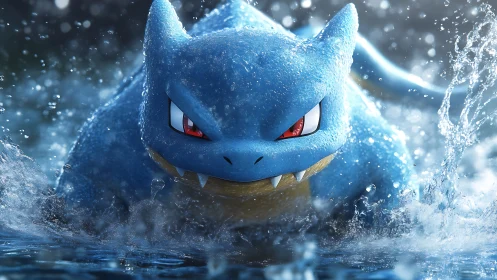 Powerful blue creature surging through sparkling water.