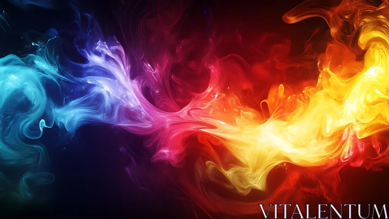 Colored fluid plumes intersect across a dark horizontal frame