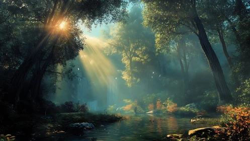 Sunlight Transforms Misty Forest into Liquid Gold Paradise