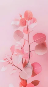 Pastel pink eucalyptus branch on minimal monochrome backdrop