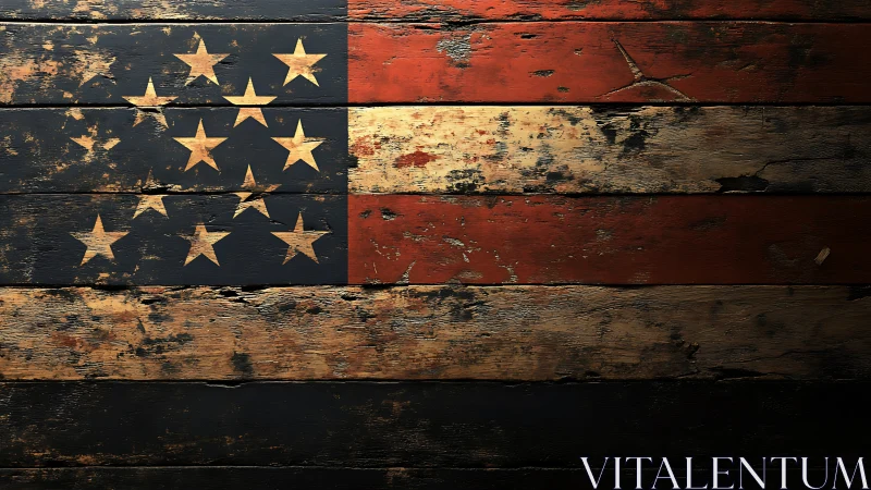 Weathered American flag painted on distressed wooden planks