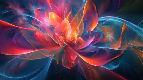 Nebula Blossom Unfurling In Liquid Neon Petal Currents.