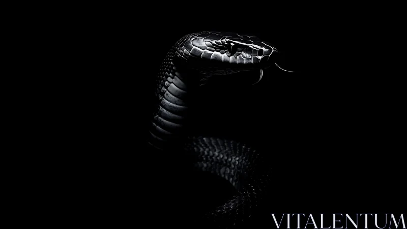 Midnight serpent arches upward, carved in glints of silver