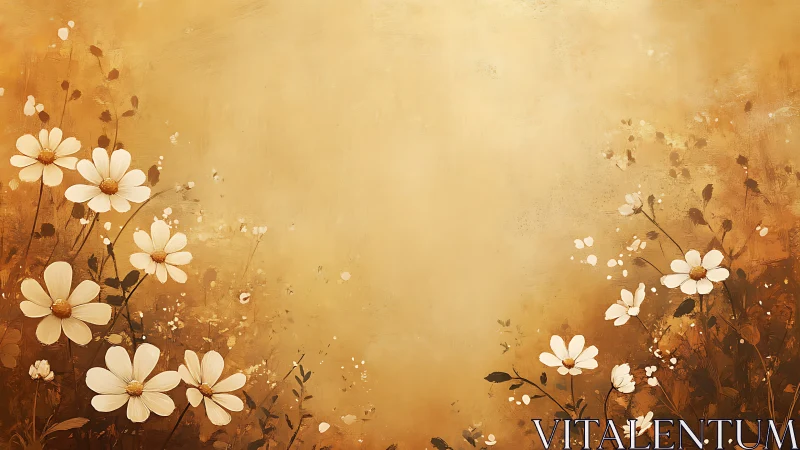 Golden Cosmos Daisies. Warm Floral Digital Art.