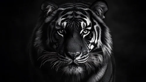 Quiet strength in a black and white tiger’s steady gaze.