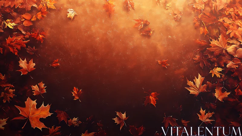 Fallen autumn leaves frame a warm, softly glowing background