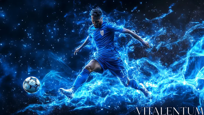 Starlit striker carves a blazing blue trail through space.