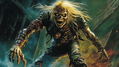 Ragged revenant lunges from neon fog with molten eyes blazing