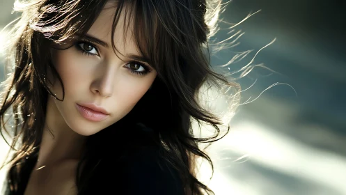 Sunlit strands frame a gaze that quietly steals daylight