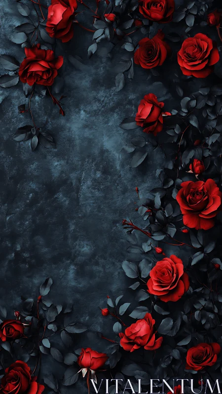 Red Roses Against Moody Blue Stone.

 Elegant drama in every bloom.