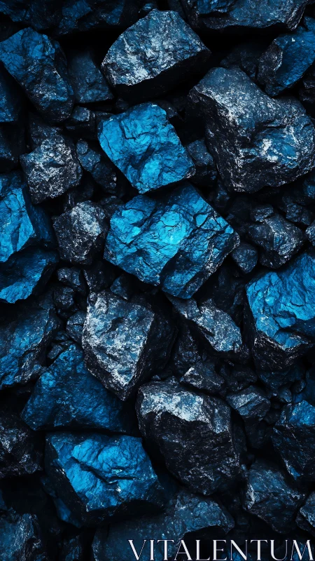 Stacked dark blue rocks form dense angular surface