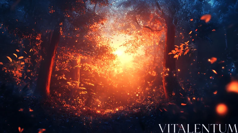 Luminous Particle Burst Through Stone Portal with Intense Heat Source Radiation