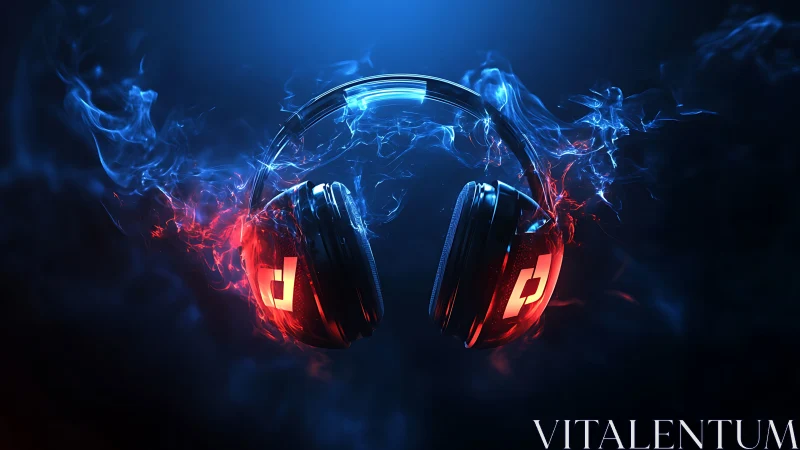 Glowing gaming headphones with red blue smoke effects.
