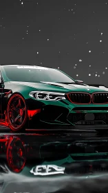 Midnight street racer glowing in neon reflections.