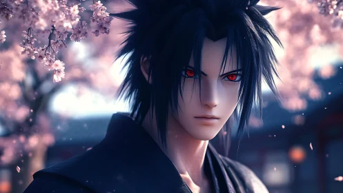 Anime portrait under sakura with dramatic shallow focus lighting.
