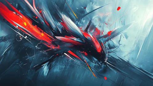 Dynamic red energy burst intersecting cool cyan motion field