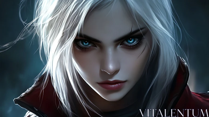 Storm-eyed silver-haired huntress in moonlit vigil.
