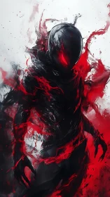 Shadowed ember spirit wrapped in swirling crimson fire.