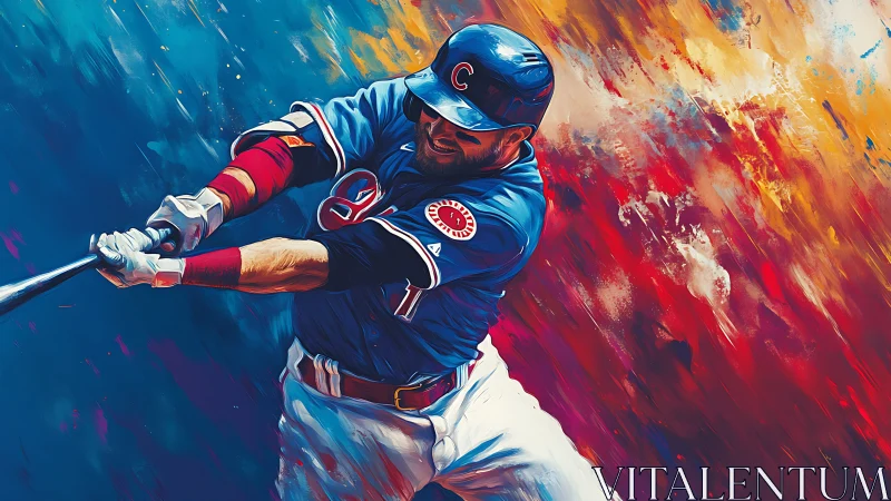 Baseball slugger connects amid explosive color burst.